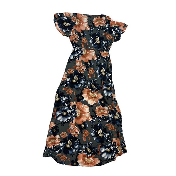 Peach Love High Low Floral Maxi Size Small Gray Pink Blue V-Neck Flutter Sleeves - Picture 5 of 13